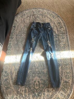 Wax Jean Dark Blue Distressed Skinny Jeans